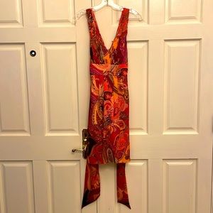 Mattox Women’s Chiffon Dress, Size 4. Burgundy, rust and orange paisley design.